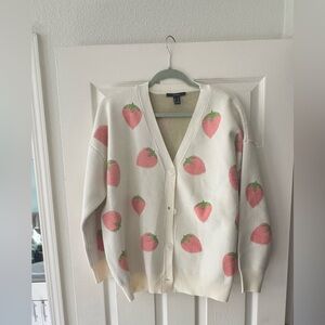 Forever 21 Pink Strawberry White Cardigan